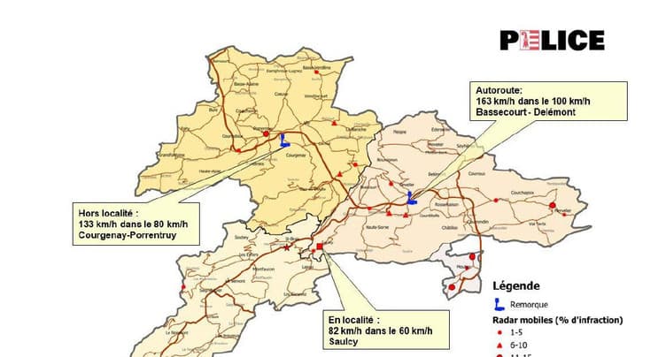 Flashé à 133km/h dans le 80 entre Porrentruy et Courgenay